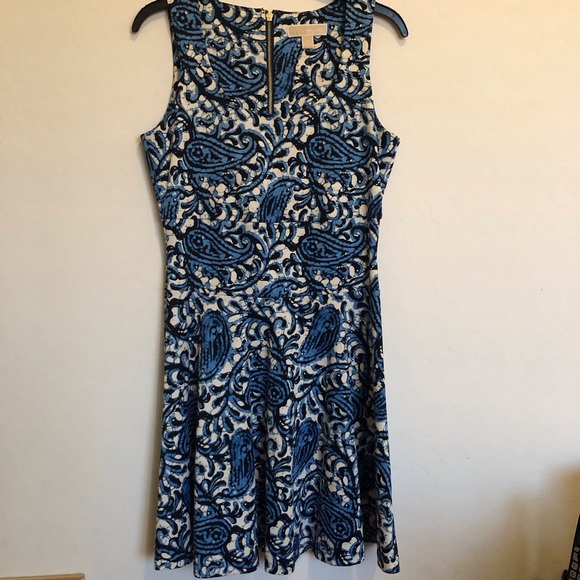 Michael Kors Sexy Paisley Pattern Dress Blue/white/black Size 4 - Picture 2 of 13